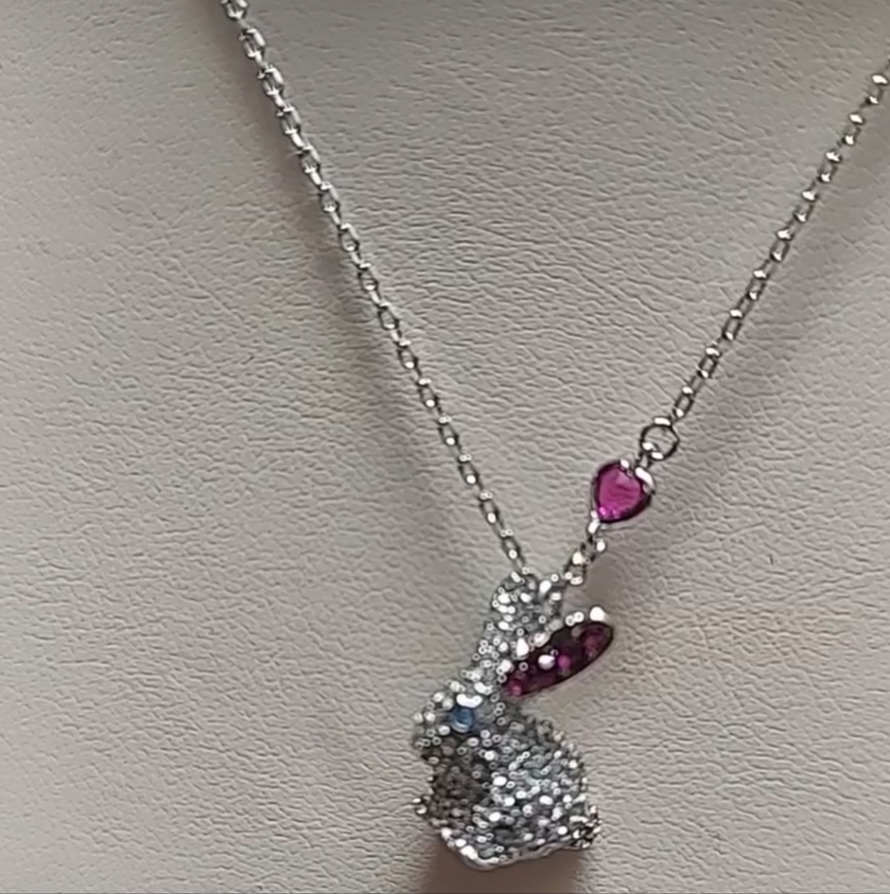 Kate Spade Silver Bunny Pendant Necklace with Pink Accents - Picture 8 of 9